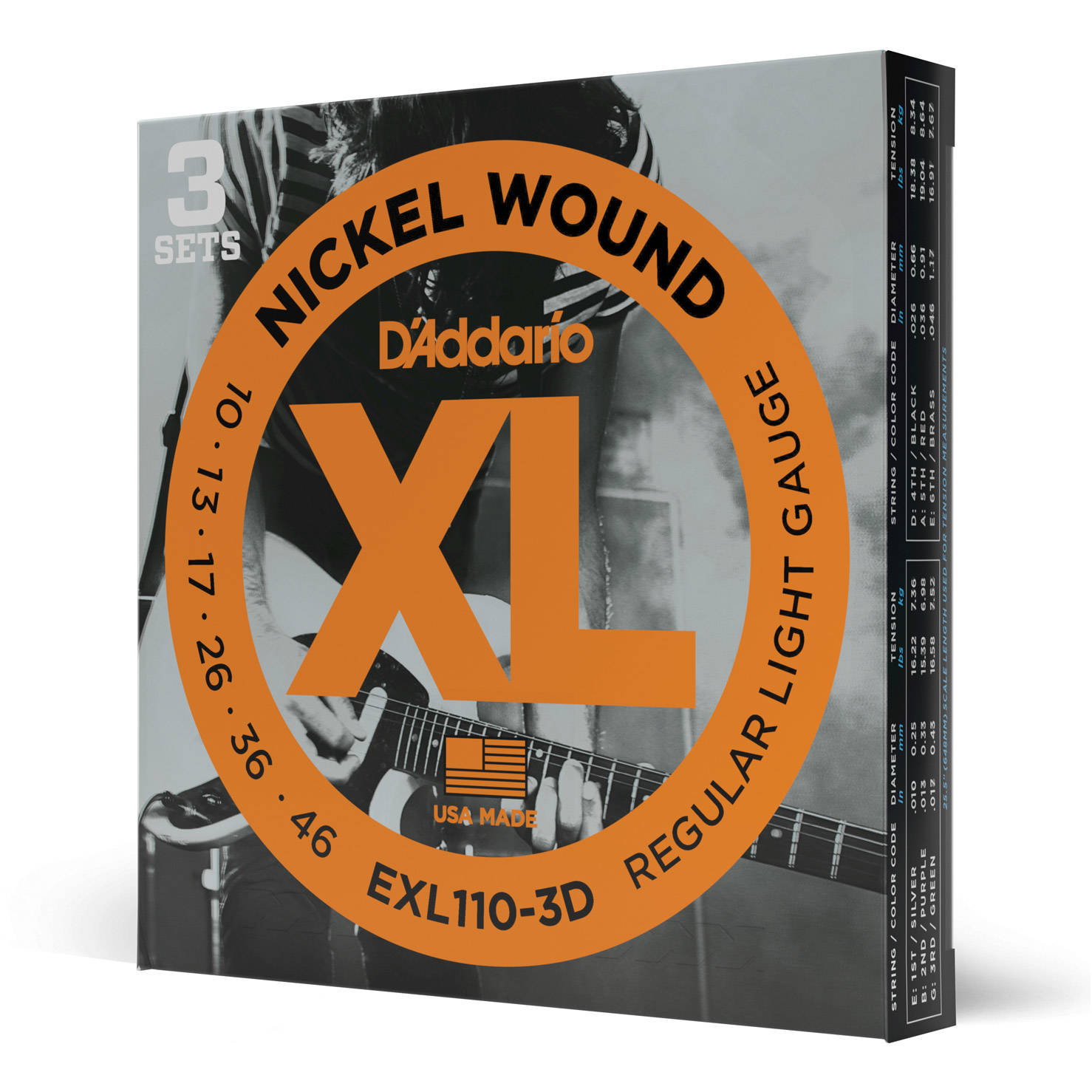 D'Addario EXL110-3D - 3 Pack - Nickel Wound REG. LIGHT 10-46 | Long   McQuade