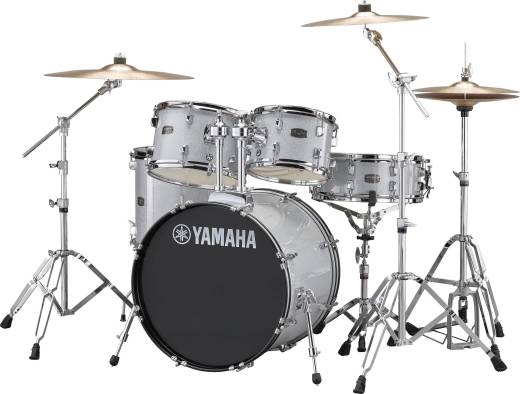 Rydeen 5-Pc Drum Set (20,10,12,14,Snare) w/Hardware, Cymbals and Throne - Silver Glitter
