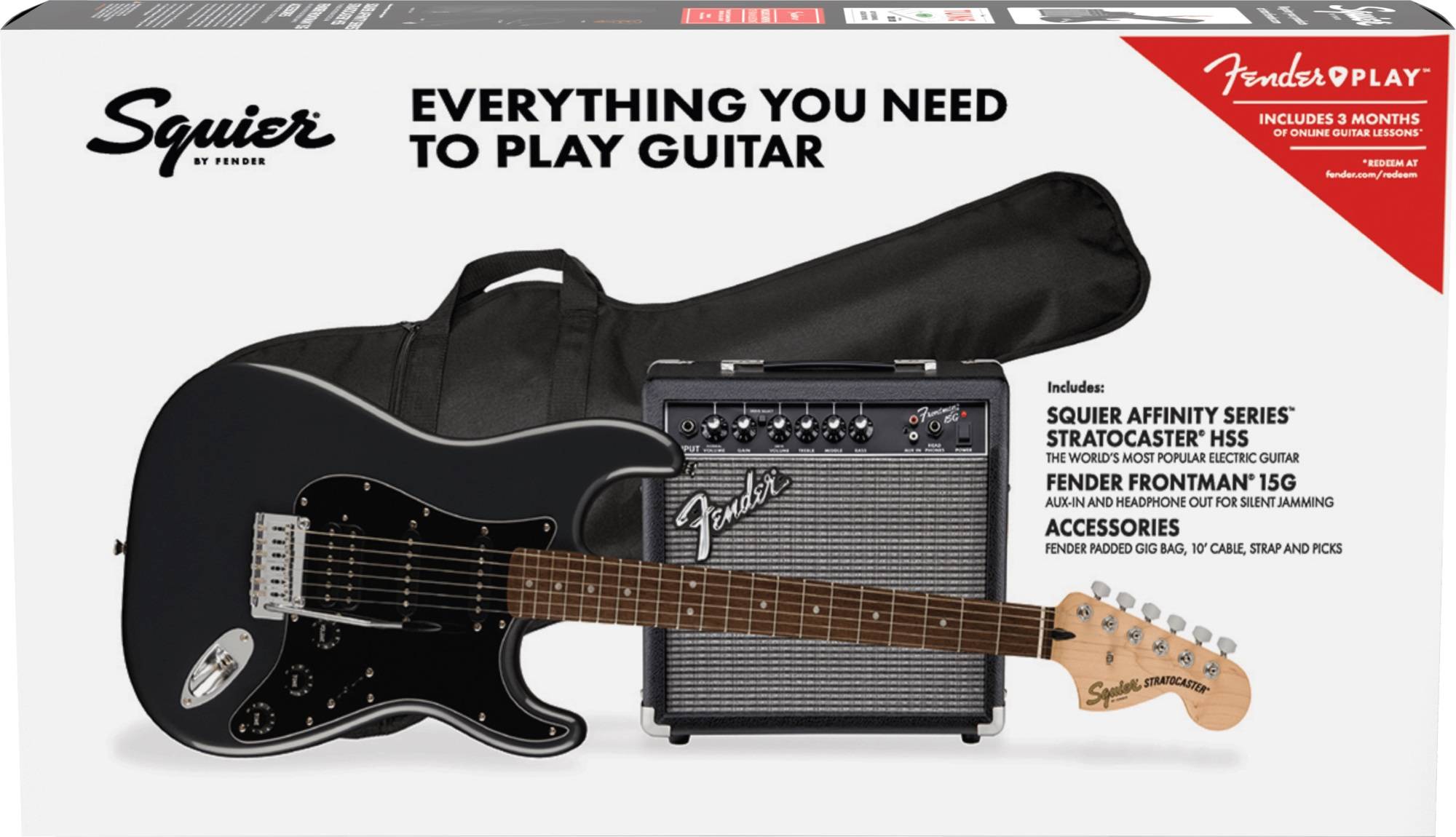 Affinity Stratocaster HSS Pack w/15G, Gig Bag - Charcoal Frost Metallic